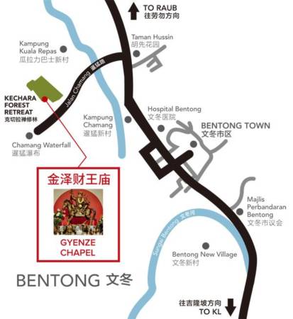 克切拉禅修林和金泽财王庙地图。