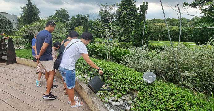 许小姐和家人星期天下午趁父亲节，到清心园祭拜往生父亲。
